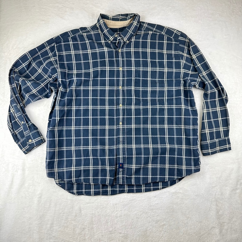 Catalina Button Down Mens 2XL Regular Blue Plaid Flannel Long Sleeve Grunge